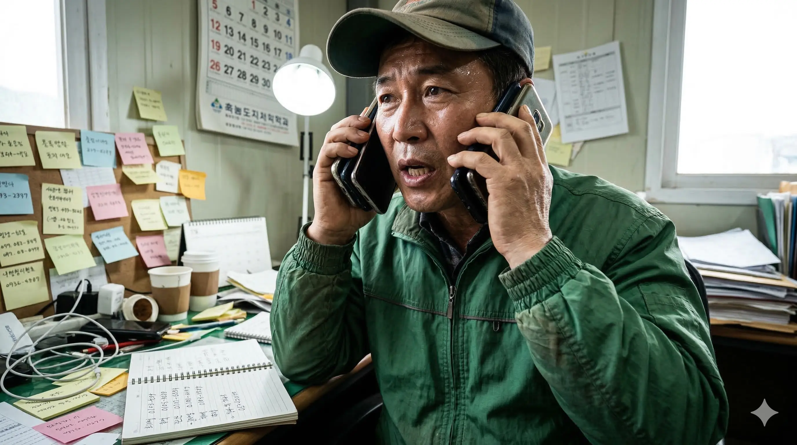 전화 여러 통을 동시에 받는 농장주